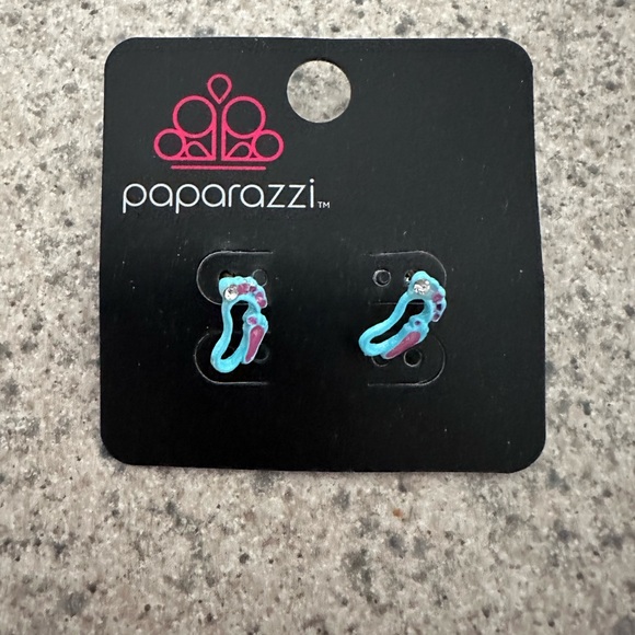 Paparazzi earrings blue pink mom and little footprint rhinestone - Picture 1 of 2